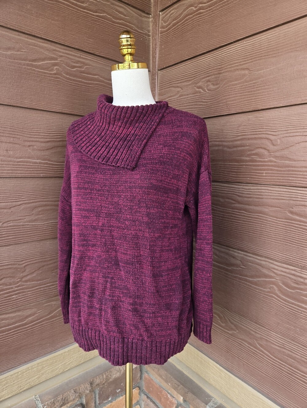 Matty M Berry Asymmetrical Collar Knit Sweater Women’s Size Large